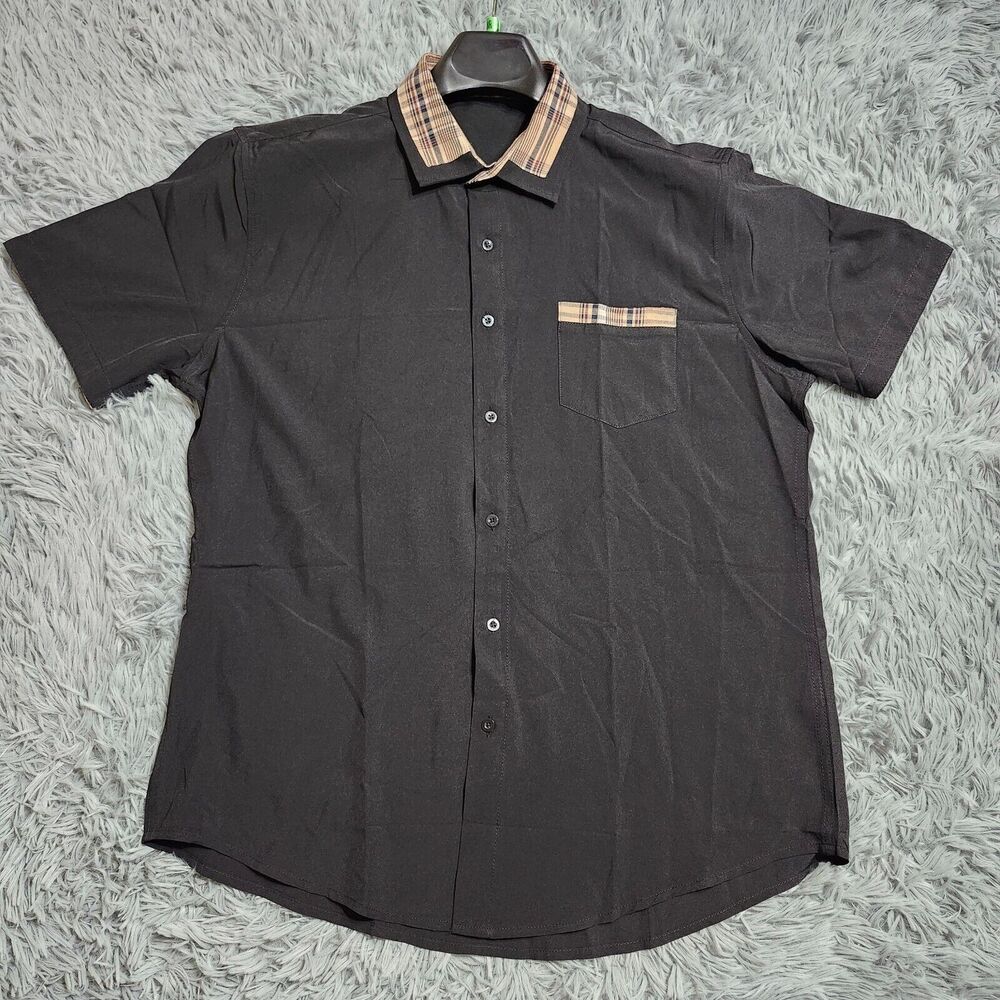 COOFANDY Button‎ Down Shirt Mens Large Black Plaid Collar Office Business Casual